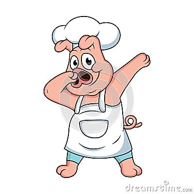 cartoon chef pig is doing dubbing Vector Illustration
