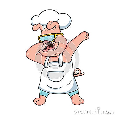 cartoon chef pig is doing dubbing with cool glasses Stock Photo