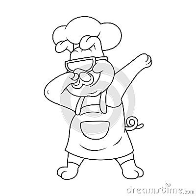 cartoon chef pig is doing dubbing with cool glasses line art Stock Photo