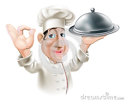 Cartoon chef with serving tray Vector Illustration