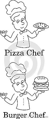 Cartoon chefs of cooking, pizza and burger Stock Photo