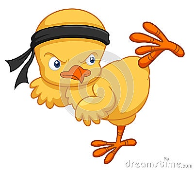 Cartoon chick karate kick Vector Illustration