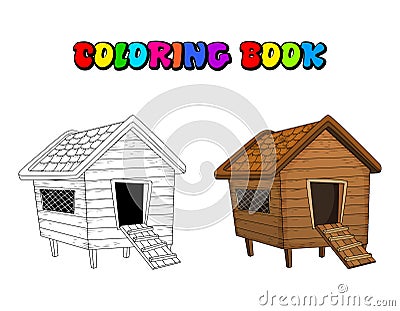 Cartoon chicken coop coloring book isolated on white background Vector Illustration