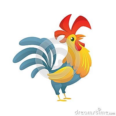 Cartoon chicken rooster posing. Vector illustration. Design for print, poster, banner icon. Vector Illustration