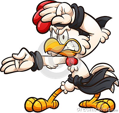 Cartoon chicken striking a karate pose Vector Illustration