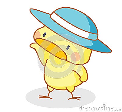 Cartoon chicks posing with hat Stock Photo