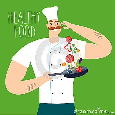 Cartoon chief cooking vegetables Cartoon Illustration