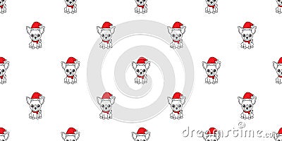 Cartoon chihuahua dog with santa claus christmas hat seamless pattern background Vector Illustration
