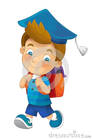 Cartoon child going to school - illustration for children Cartoon Illustration