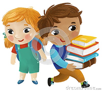 cartoon child kid boy and girl pupils going to school learning childhood illustration for kids Cartoon Illustration