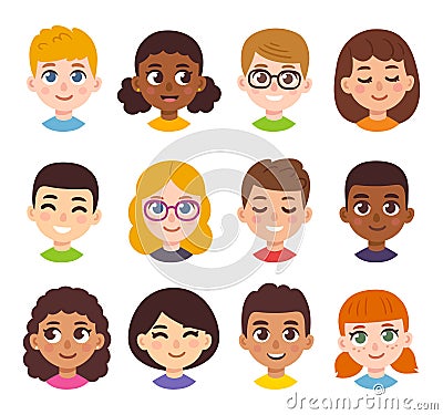 Cartoon children avatar set Vector Illustration