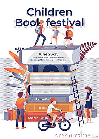 Cartoon Children on Book Stack Festival Banner Stock Photo