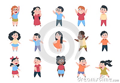 Cartoon children. Boy and girl school characters, happy little child, elementary school group. Vector student kids Vector Illustration