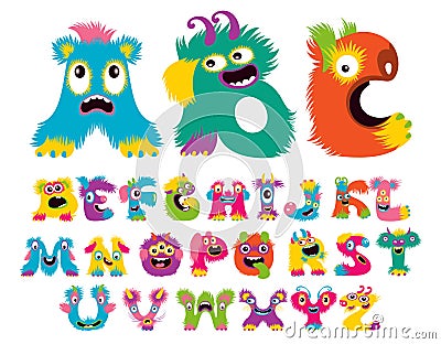 Cartoon children cute and funny monster alphabet Vector Illustration