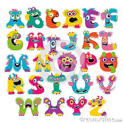 Cartoon children cute and funny monster alphabet Vector Illustration