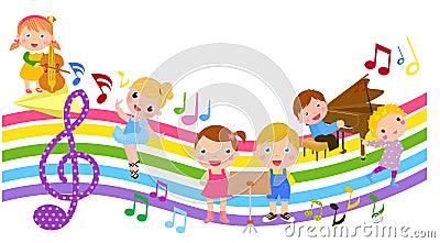 Cartoon children and music Vector Illustration