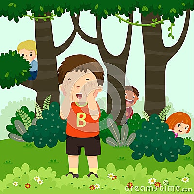 Cartoon of children playing hide and seek in the park Vector Illustration