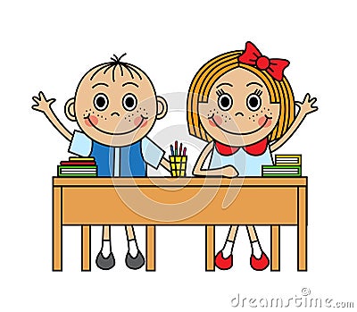 Cartoon children sitting at school desk Vector Illustration