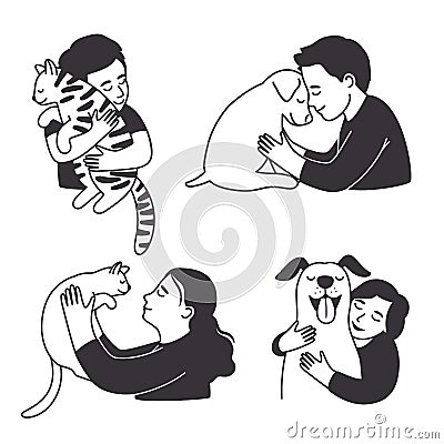 Cartoon childrens love home animals Vector Illustration