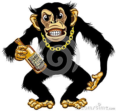 Cartoon chimp holding bottle of rum Vector Illustration