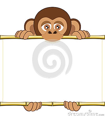 Cartoon chimpanzee cub holding a blank sheet of paper Stock Photo