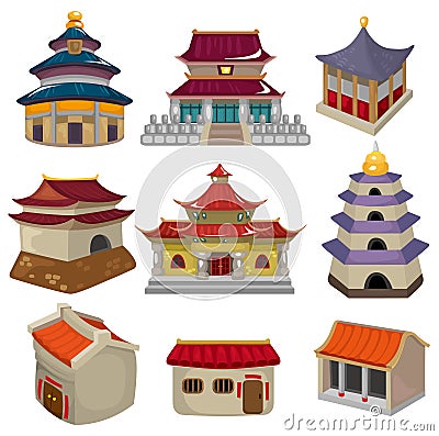 Cartoon Chinese house icon set Vector Illustration