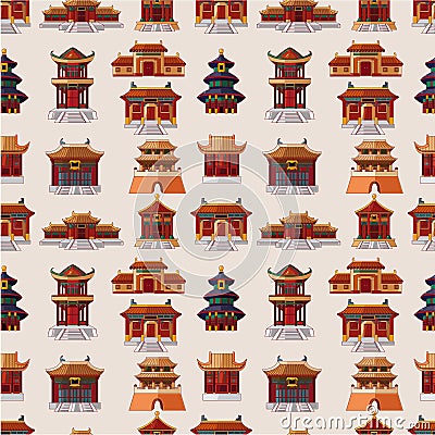 Cartoon Chinese house seamless pattern Vector Illustration