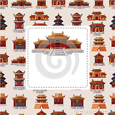 Cartoon Chinese house seamless pattern Vector Illustration