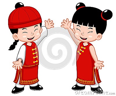 Cartoon Chinese Kids Vector Illustration