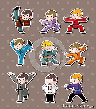 Cartoon chinese Kung fu stickers Vector Illustration