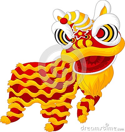 Cartoon Chinese lion dancing Vector Illustration