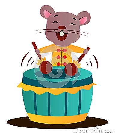 Cartoon chinese mouse playing drums vector illustration Vector Illustration