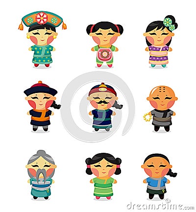 Cartoon Chinese people icon set Vector Illustration