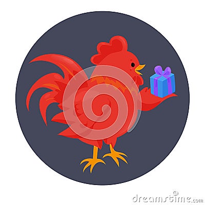 Cartoon chinese zodiac fire rooster. Vector Illustration