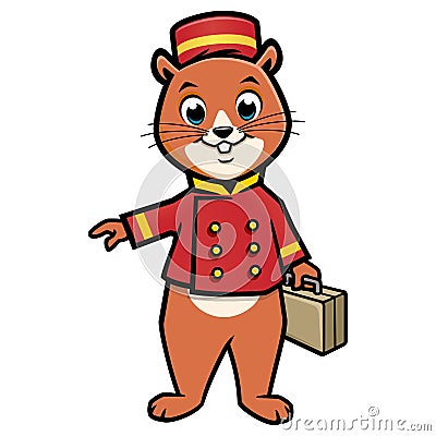 Cartoon Chipmunk Bellboy Vector Illustration