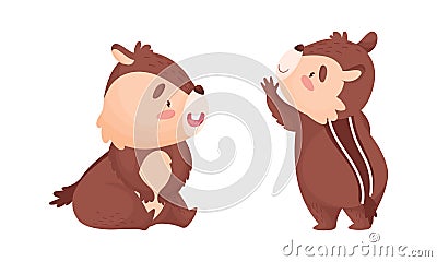 Cartoon Chipmunk with Striped Back Sitting and Standing Vector Set Vector Illustration