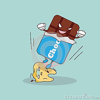 Cartoon chocolate is bullying teeth Vector Illustration