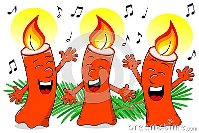 Cartoon Christmas candles singing a Christmas carol Vector Illustration