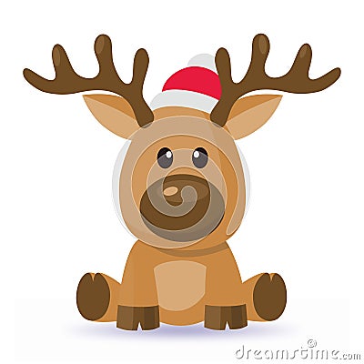 Cartoon Christmas deer vector in red hat Vector Illustration