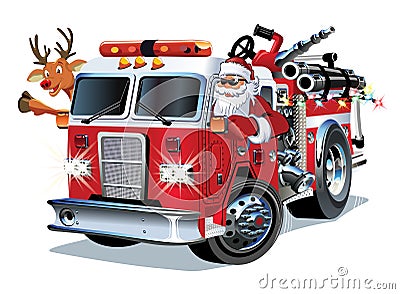 Cartoon Christmas firetruck Vector Illustration