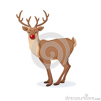 Cartoon Christmas illustration. Funny Rudolph red nose reindeer isolated on white. Vector. Vector Illustration