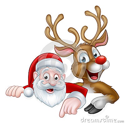 Cartoon Christmas Santa and Reindeer Vector Illustration