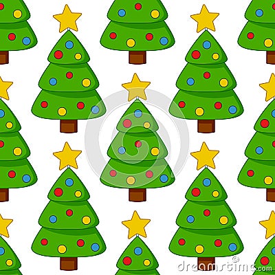 Cartoon Christmas Tree Seamless Pattern Vector Illustration