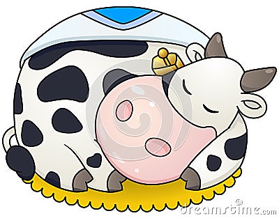 Cartoon chubby cow sleep. Vector Illustration