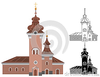 Cartoon church of catholic denomination decorated with cross line and shape art Vector Illustration