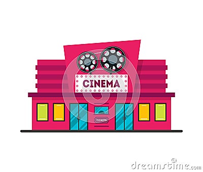 Cartoon Cinema Building. Vector Vector Illustration