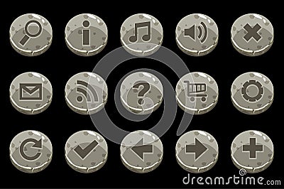 Cartoon Circle old stone buttons Vector Illustration