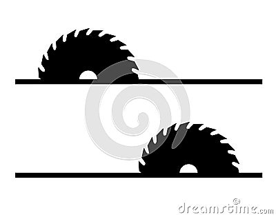 Cartoon circular blades icon or symbol. Drawing half logo. Circular saw blade for woodworking machine, sawing machine Vector Illustration