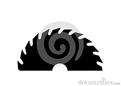 Cartoon circular blades icon or symbol. Drawing half logo. Circular saw blade for woodworking machine, sawing machine Vector Illustration