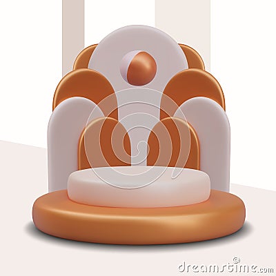 Cartoon circular stage with orange composition with different arches in orange and white colors Vector Illustration